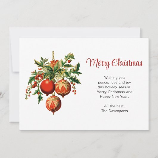 Rode kerstballen met Holly Festive Feestdagenkaart (Voorkant)