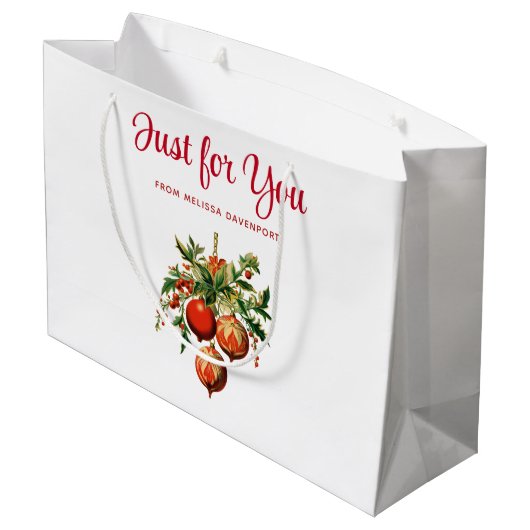 Rode kerstballen met Holly Festive Groot Cadeauzakje (Achterkant Gekanteld)