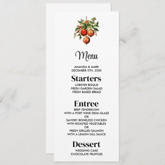 Rode kerstballen met Holly Festive Kaart (Voorkant / Achterkant)