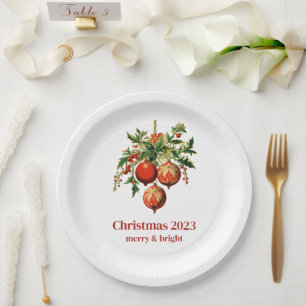 Rode kerstballen met Holly Festive Papieren Bordje