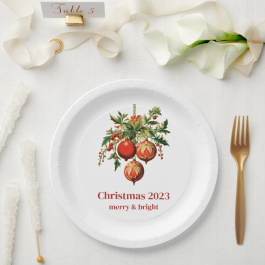 Rode kerstballen met Holly Festive Papieren Bordje (Huwelijk)