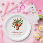 Rode kerstballen met Holly Festive Papieren Bordje (Feest)