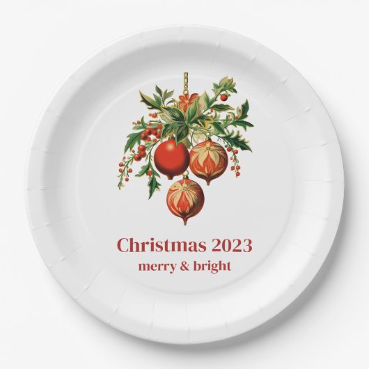 Rode kerstballen met Holly Festive Papieren Bordje (Voorkant)