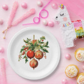 Rode kerstballen met Holly Festive Papieren Bordje (Feest)