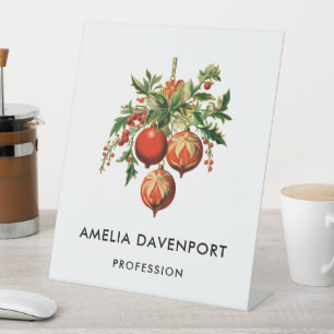 Rode kerstballen met Holly Festive Reclamebord Met Voetstuk