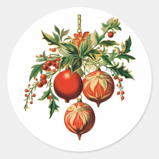 Rode kerstballen met Holly Festive Ronde Sticker (Voorkant)
