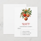 Rode kerstballen met Holly Festive RSVP Kaartje (Voorkant / Achterkant)
