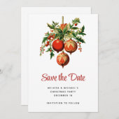 Rode kerstballen met Holly Festive Save The Date (Voorkant / Achterkant)