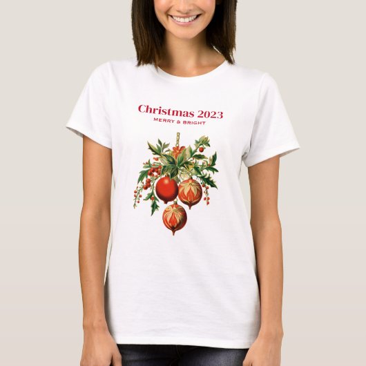 Rode kerstballen met Holly Festive T-shirt (Voorkant)