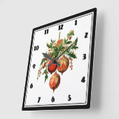 Rode kerstballen met Holly Festive Vierkante Klok (Hoek)
