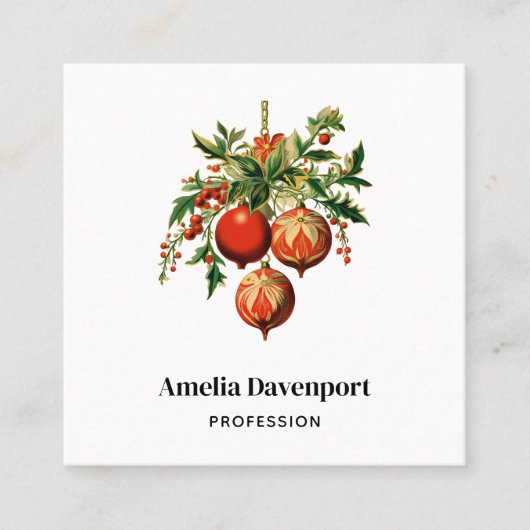 Rode kerstballen met Holly Festive Vierkante Visitekaartje (Voorkant)