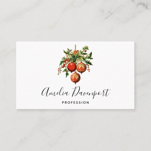 Rode kerstballen met Holly Festive Visitekaartje (Voorkant)