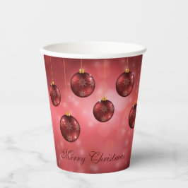 Rode Kerstballen op een rode bokeh achtergrond Papieren Bekers