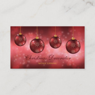 Rode Kerstballen op een rode bokeh achtergrond Visitekaartje