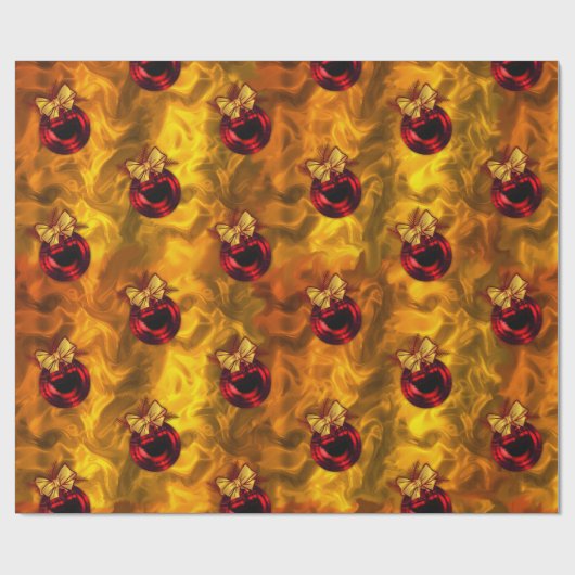 Rode kerstballen op goud cadeaupapier (Vlak)