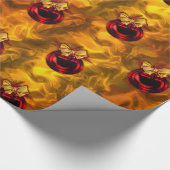 Rode kerstballen op goud cadeaupapier (Hoek)