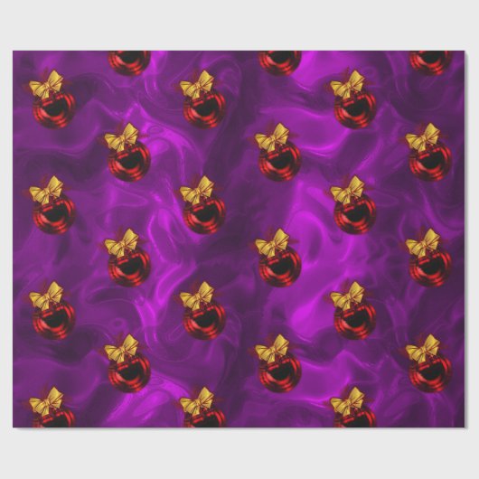 Rode kerstballen op Paarse kerstdagen Cadeaupapier (Vlak)