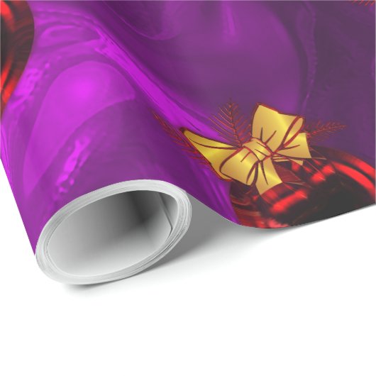 Rode kerstballen op Paarse kerstdagen Cadeaupapier (Rol Hoek)