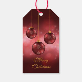 Rode Kerstballen op Rode Bokeh Cadeaulabel