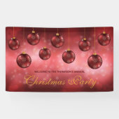 Rode Kerstballen Op Rode Bokeh - Kerstfeest Spandoek (Horizontaal)