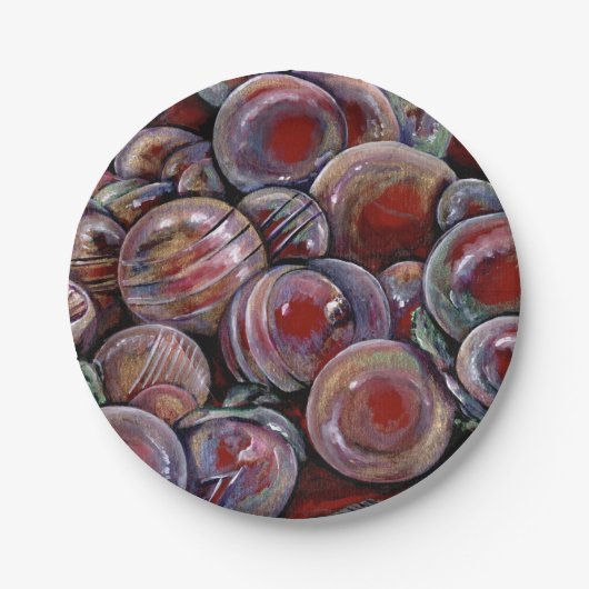 Rode kerstballen papieren bordje (Voorkant)