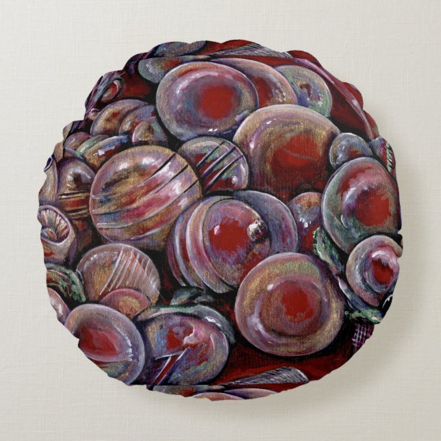 Rode kerstballen rond kussen (Voorkant)