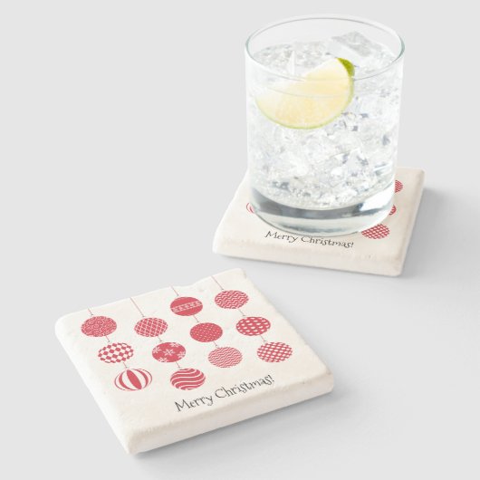 Rode kerstballen stenen Onderzetter (Zijkant)