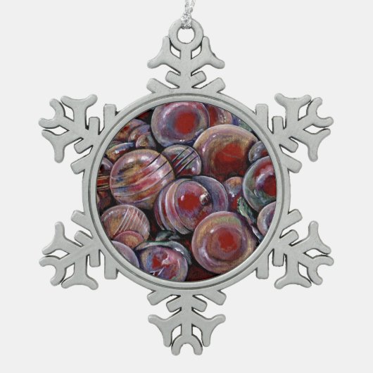 Rode kerstballen tin sneeuwvlok ornament (Voorkant)