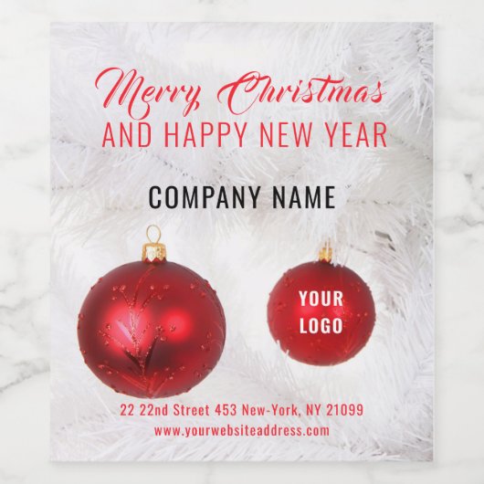 Rode kerstballen wijn etiket (Enkel label)