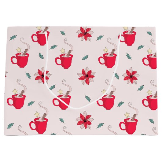 Rode kerstbeker | poinsettia-bloemen groot cadeauzakje (Voorkant)