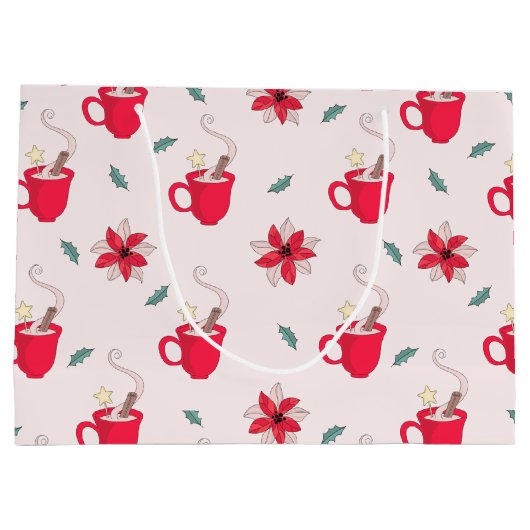 Rode kerstbeker | poinsettia-bloemen groot cadeauzakje (Achterkant)