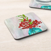 Rode kerstbessen aquarel-kunst bier onderzetter (Linkerzijde)
