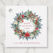 Rode Kerstbessen en dennenkrans Kraft Bedankjes Labels (Voorkant)