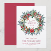 Rode Kerstbessen en Dennenkrans Kraft Feestdagenkaart (Voorkant / Achterkant)