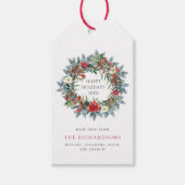 Rode Kerstbessen en dennenkrans vakantie Cadeaulabel (Voorkant)