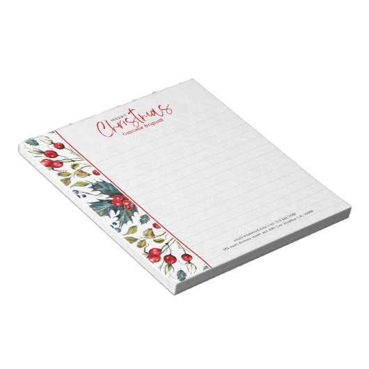 Rode kerstbessen en groen winterblad notitieblok (Schuin)