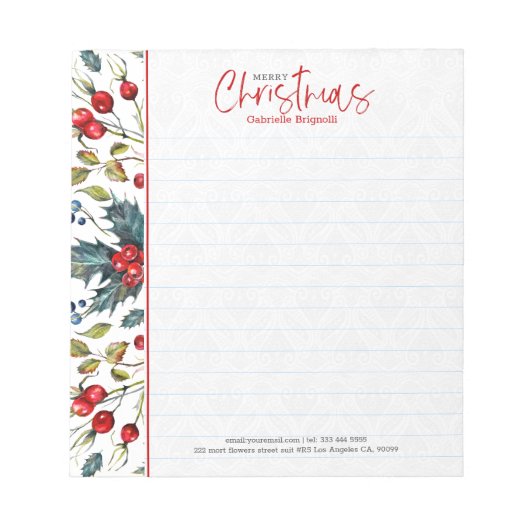 Rode kerstbessen en groen winterblad notitieblok (Voorkant)