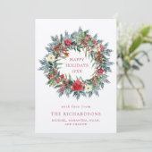 Rode kerstbessen en pine Wreath Kraft Feestdagenkaart (Staand voorkant)