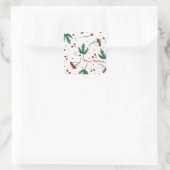 Rode kerstbessen met pijngroen vierkante sticker (Tas)