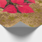 Rode kerstbloem, gouden sterren op abstract papier (Hoek)