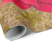 Rode kerstbloem, gouden sterren op abstract papier (Rol Hoek)