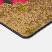 Rode kerstbloem, gouden sterren op abstract papier bureaumat (Hoek)