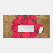 Rode kerstbloem, gouden sterren op abstract papier bureaumat (Keyboard & Muis)