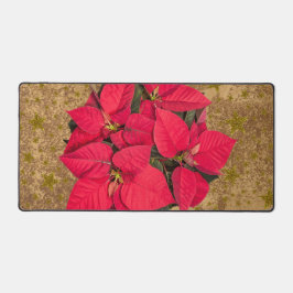 Rode kerstbloem, gouden sterren op abstract papier bureaumat