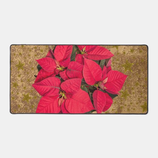 Rode kerstbloem, gouden sterren op abstract papier bureaumat (Voorkant)