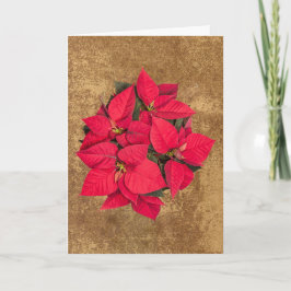 Rode kerstbloem op abstract goudpapier feestdagen kaart