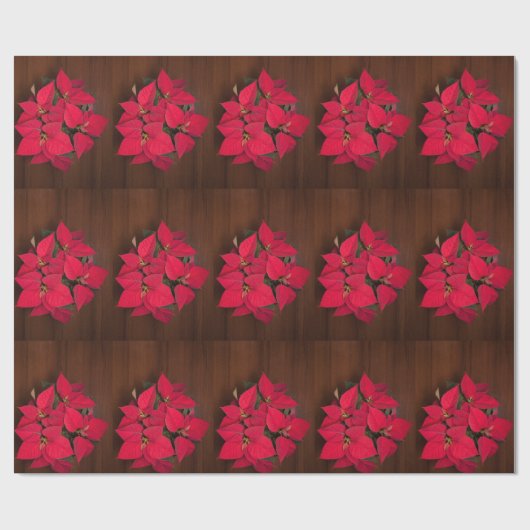 Rode kerstbloem op bruin cadeaupapier (Vlak)