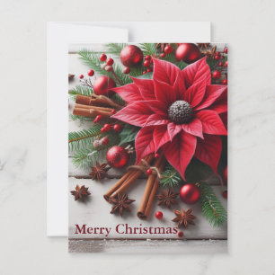 Rode kerstbloem op traditioneel wit hout briefkaart