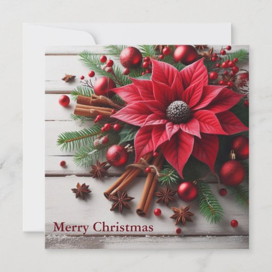 Rode kerstbloem op traditioneel wit hout feestdagenkaart (Voorkant)