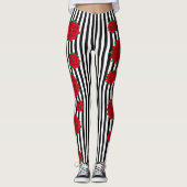 Rode kerstbloem op zwart en wit gestreept leggings (Voorkant)